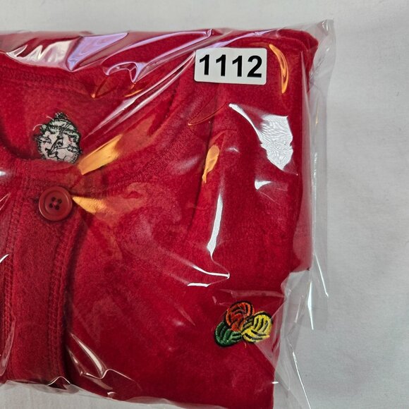 Vintage Red Fleece Cardigan With Embroidered‎ Cat & Yarn Patterns - Picture 12 of 12